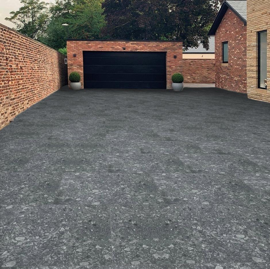 Terrazzano Black Porcelain Paving dark grey patio garden slabs