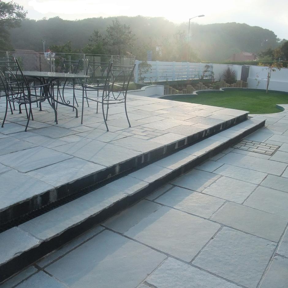 aqua blue weathered limestone garden patio dining set