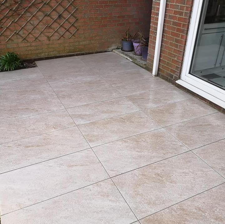 Manhattan Beige Porcelain Paving back garden