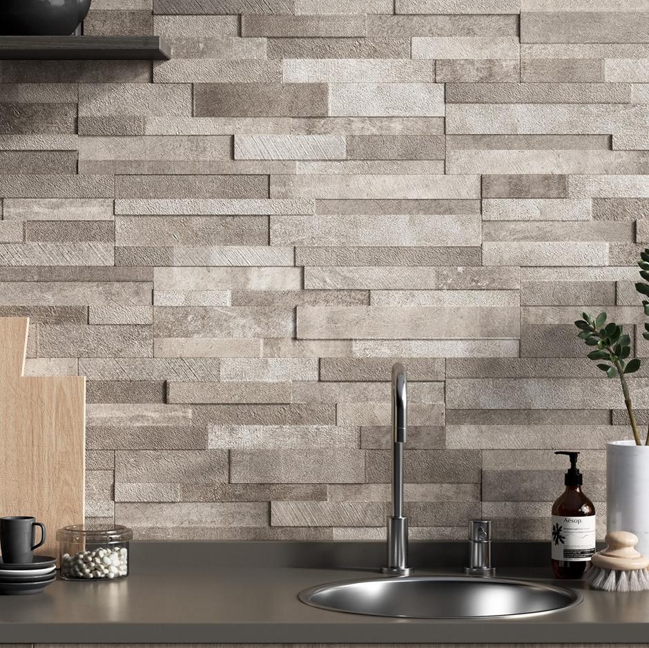 3d Porcelain Stone Walling laid in kitchen
