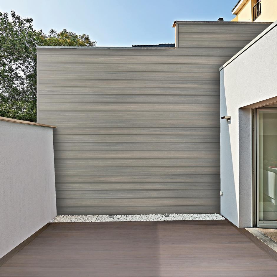 Composite prime HD Clad Pro Cedar Grey cladding front of house