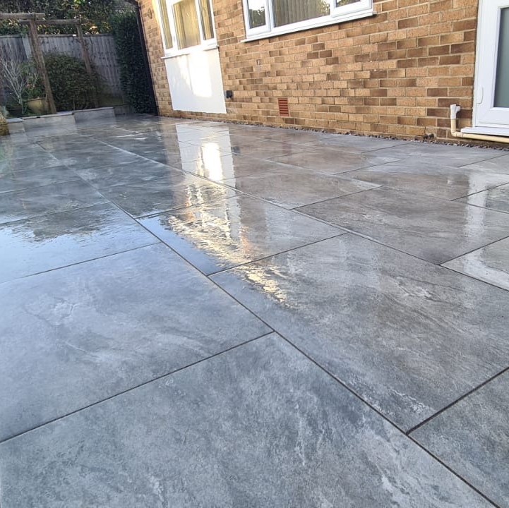 close up of grey marble paving