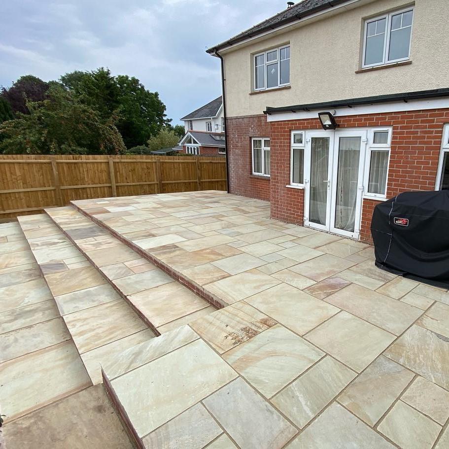 beige sandstone back garden paving
