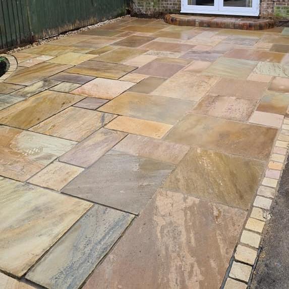 fossil sandstone paving patio and stairs garden