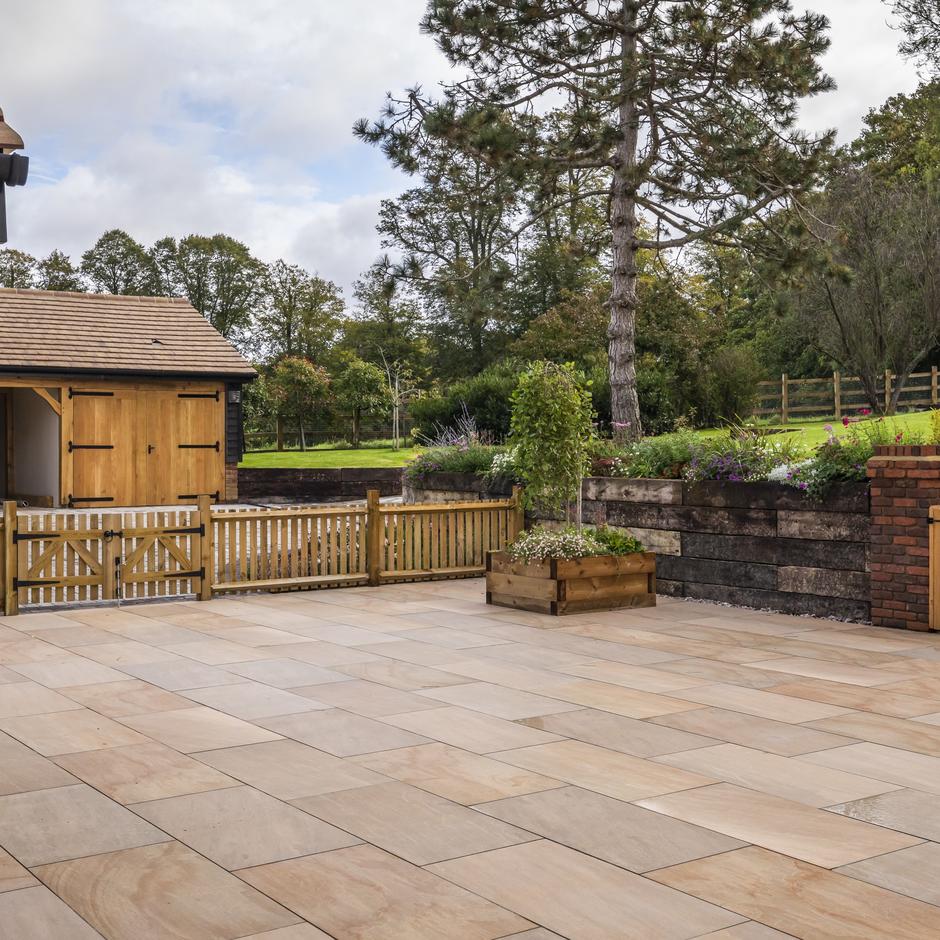 Brett Eden Sandstone Porcelain Paving, Autumn Blend