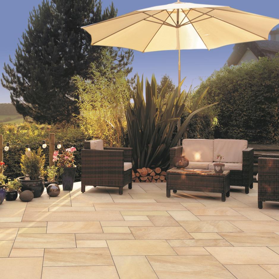 Brett Eden Sandstone Porcelain Paving, Spring Blend