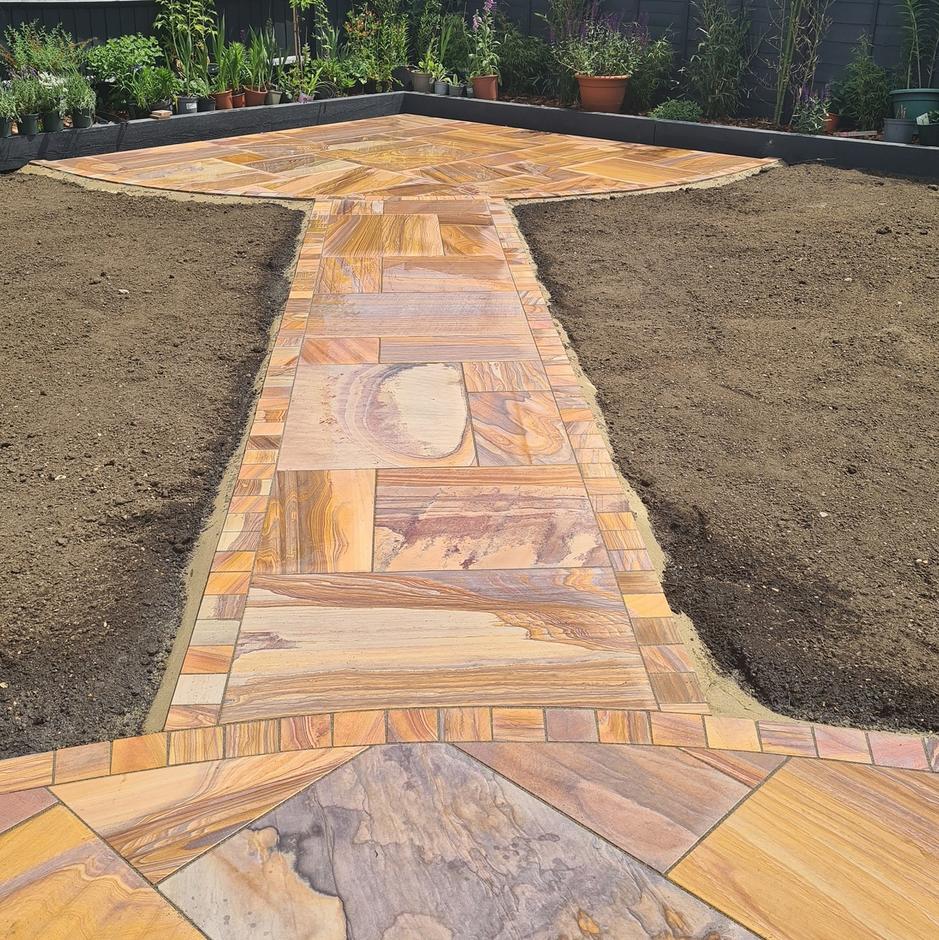 Sawn Rainbow Sandstone Paving garden pathway