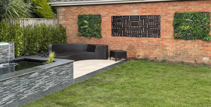 outdoor living walls and CORE screen on wall in garden