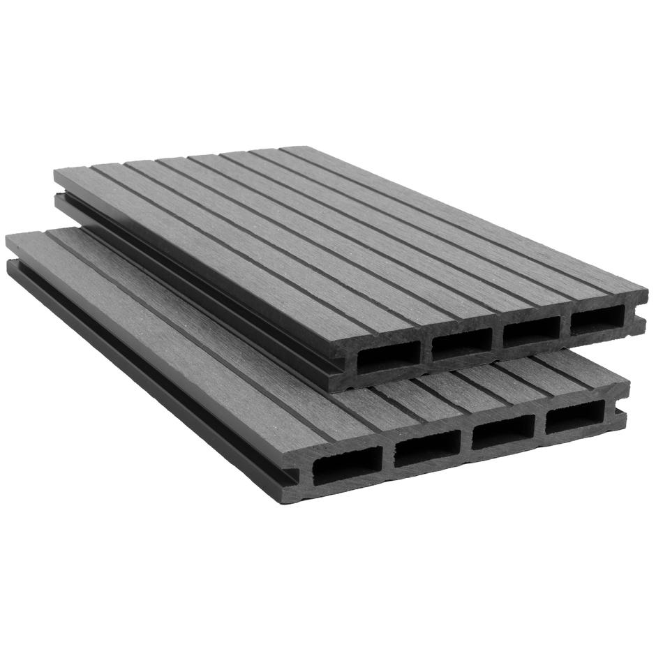 DuoGroove Composite Decking Board, Grey, 4m Stone Zone & Landscaping