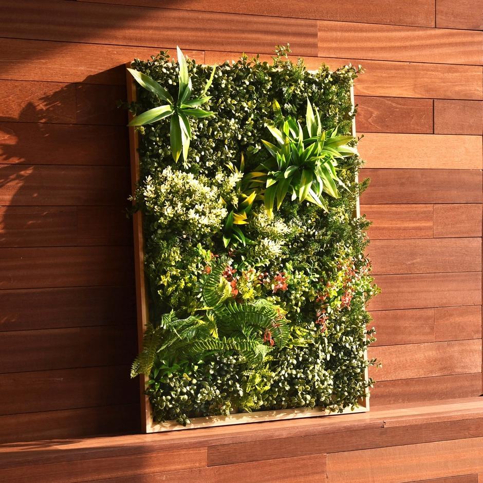 floral dream fake foliage wall on wood