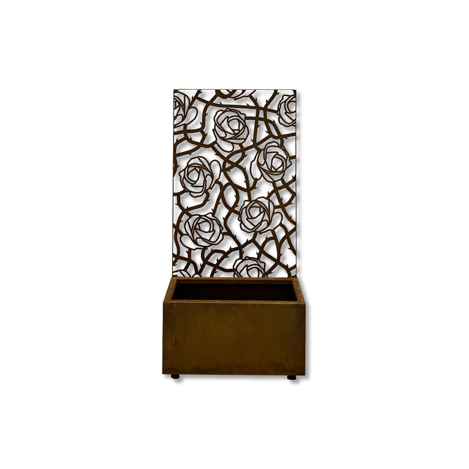 CORE Entangled Black Metal Screen core-ten with rectangle planter front view