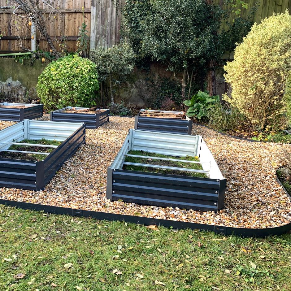 raised beds on 20mm shingle pathway