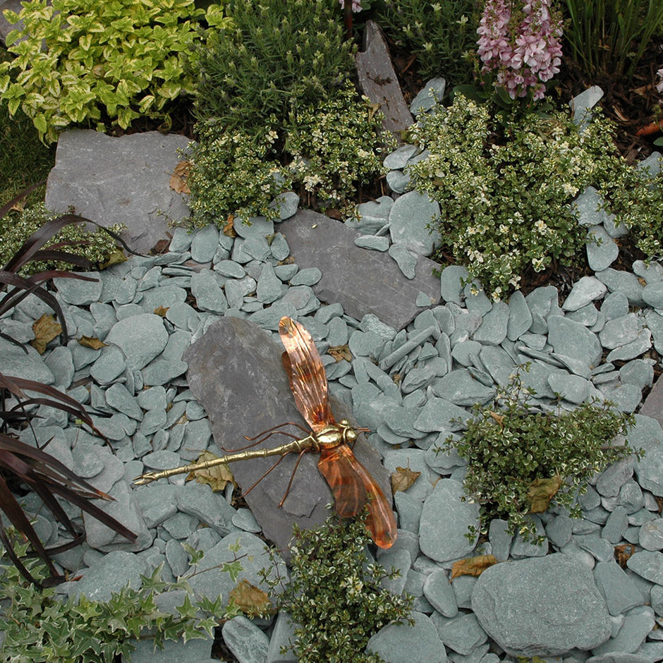 40mm Green Slate in decorative landscape with dragonfly