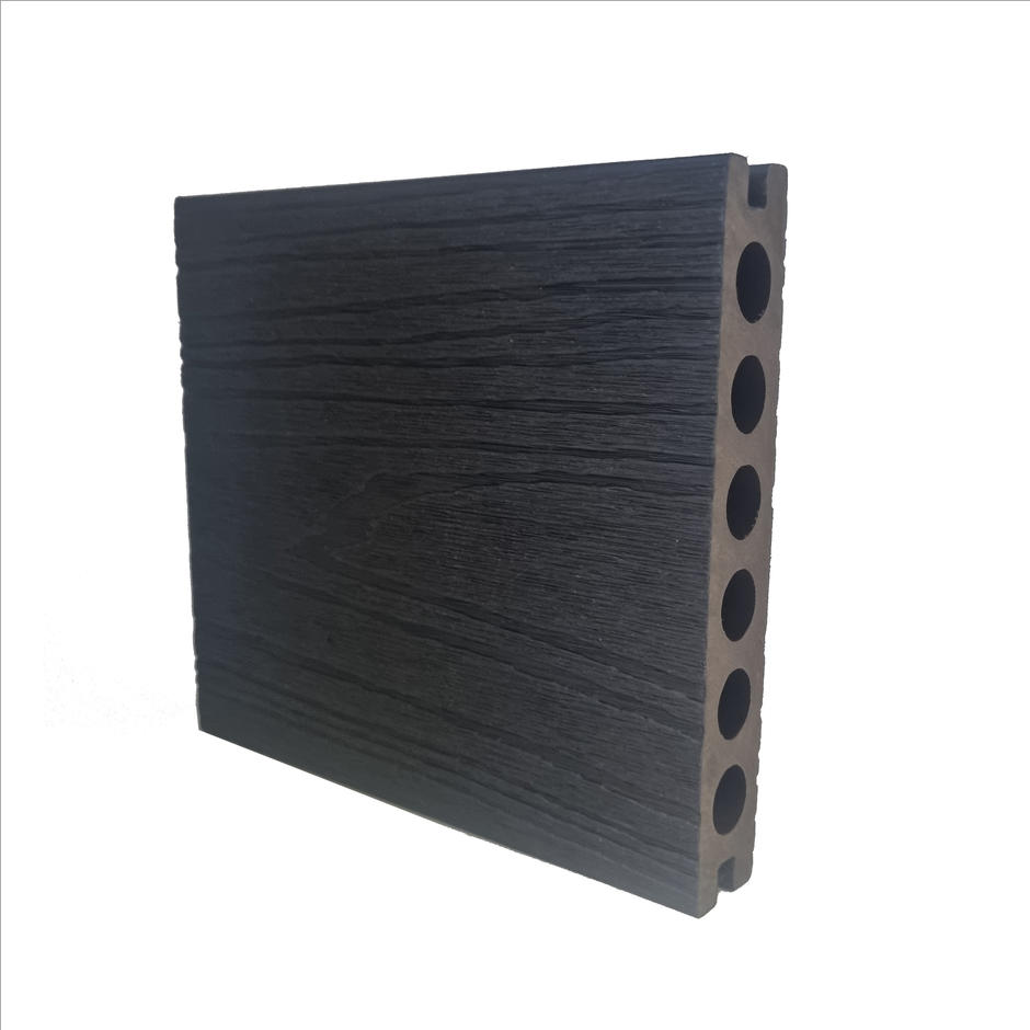 Composite decking board direct anthracite black wood grain angled photo