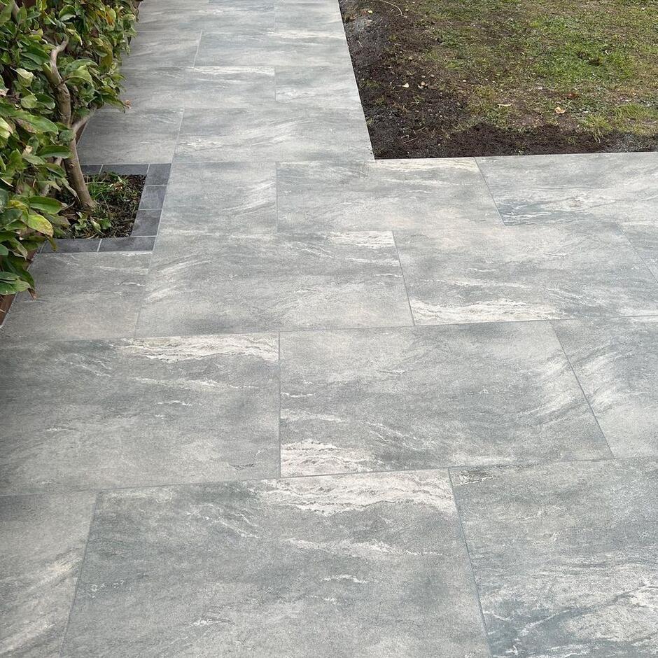 patterned grey porcelain paving stones
