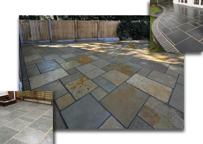 Thai yellow limestone, kota blue and kota black paving slabs