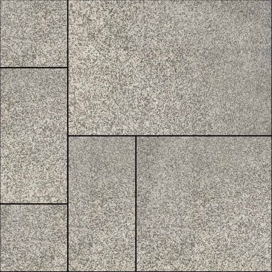 Natural silver grey porcelain paving mixed size patio packs with black grout