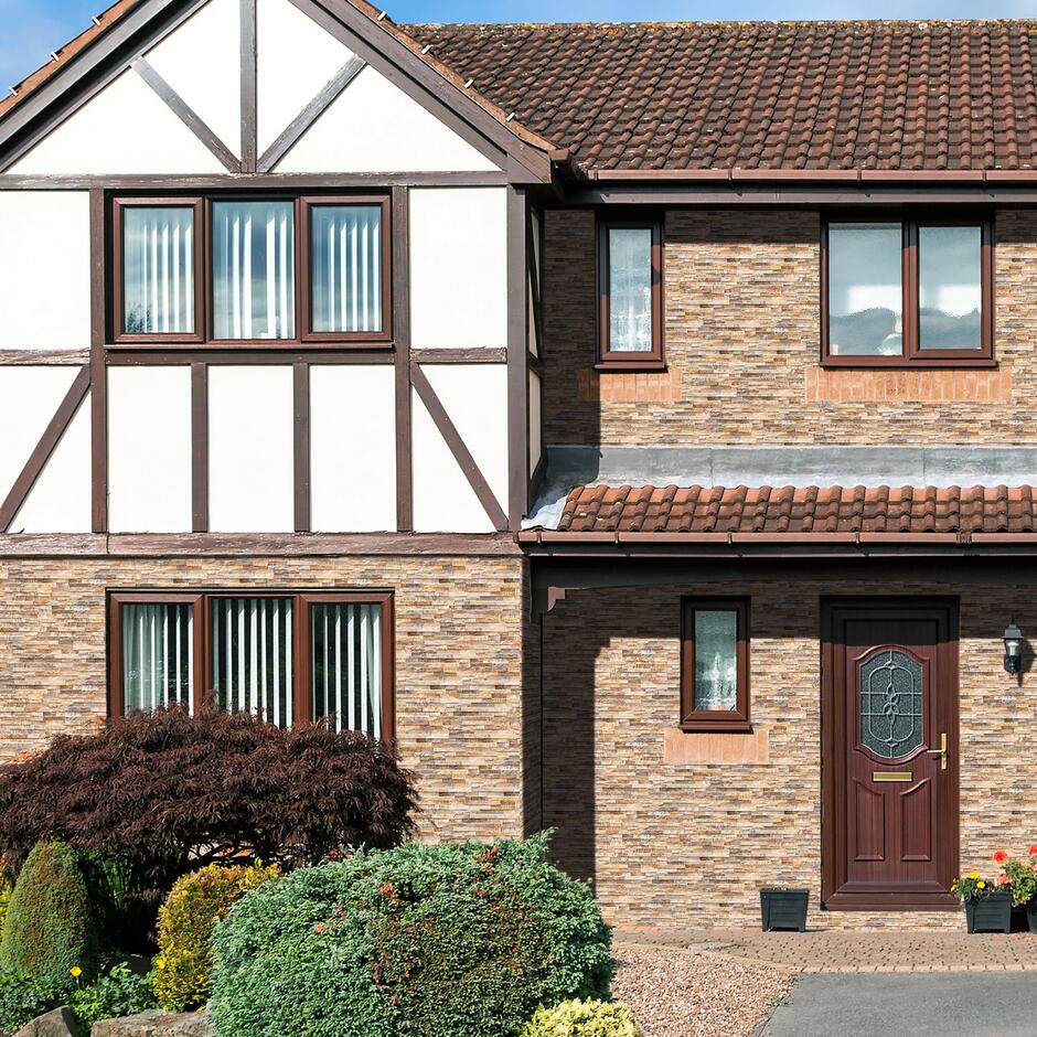 rustic brown porcelain cladding on exterior of house