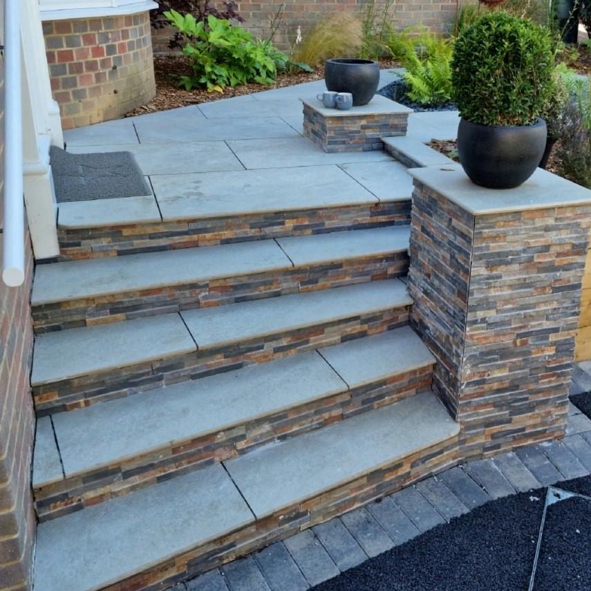 st. moritz terra porcelain cladding in garden