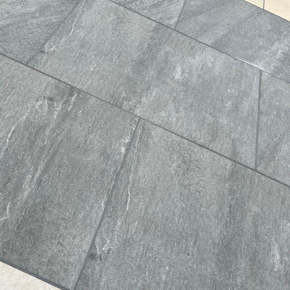 Sienna Quartz Grey Porcelain Paving on display