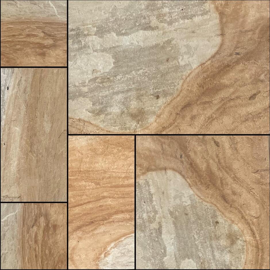 'Natural' York Stone Porcelain Paving Mixed size Patio Pack