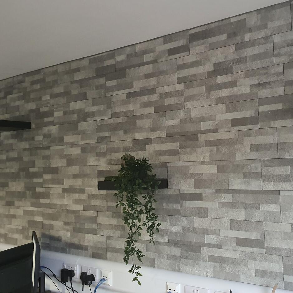 Volcano Grey 3D Porcelain Cladding tiles installed in office