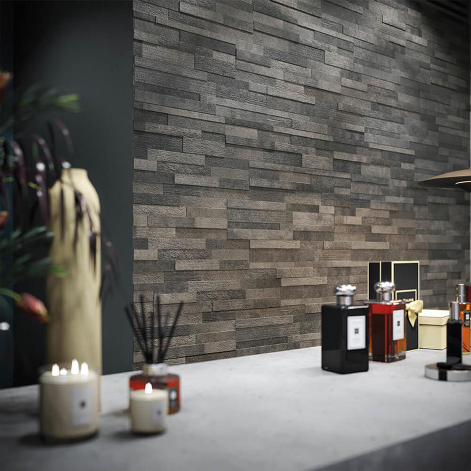 Volcano Grey 3D Porcelain Cladding in spa
