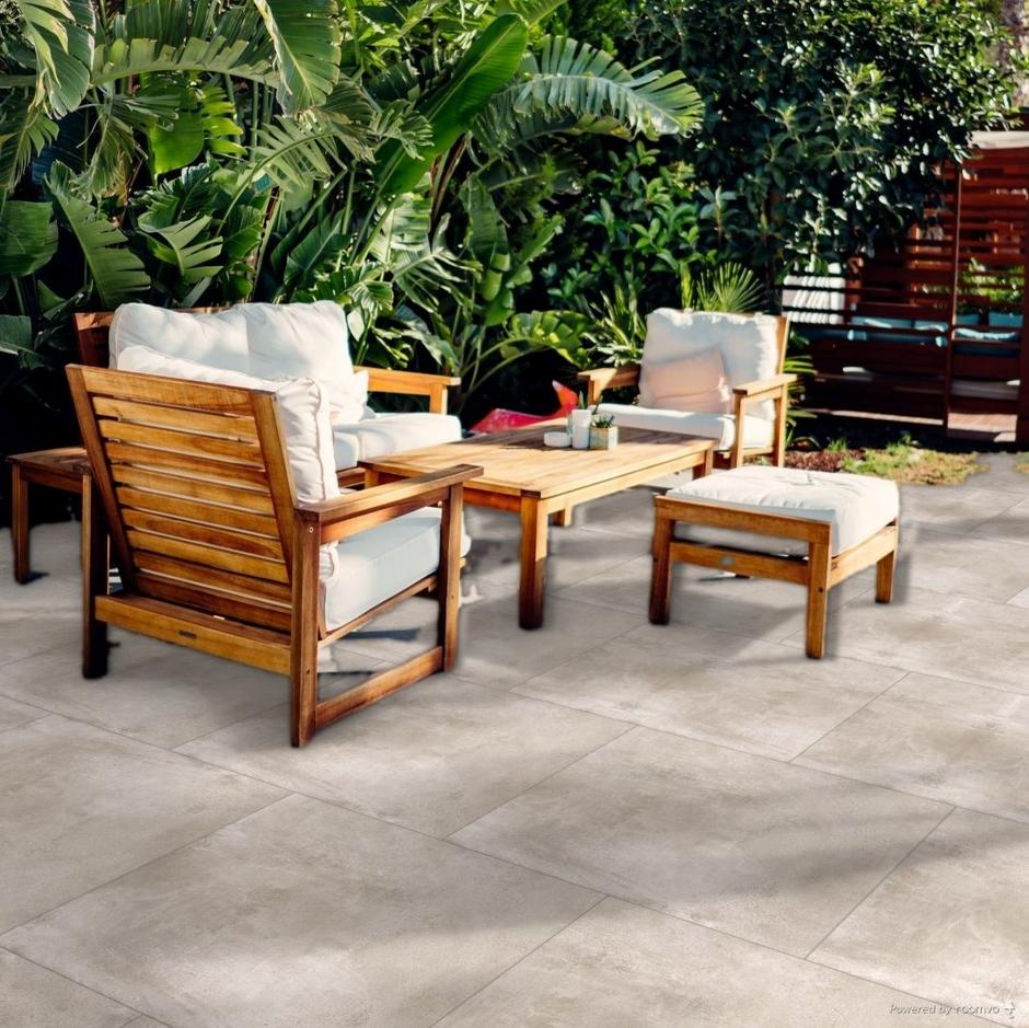 Volcano Beige Porcelain Paving garden patio with furniture