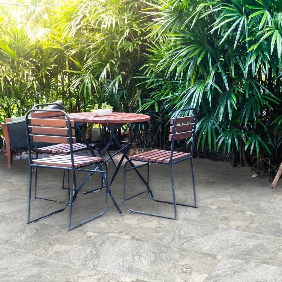 Celestial Meteor light grey garden patio paving slab