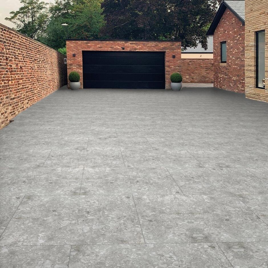 Terrazzano Blanco Porcelain Paving laid in front garden