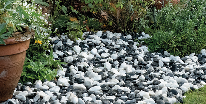 all decorative garden stones with plum slate, pebbles and chippings