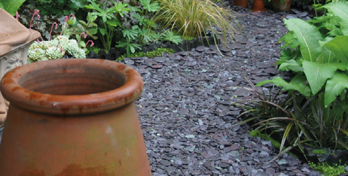welsh slate and paddlestones collage as a decorative garden feature