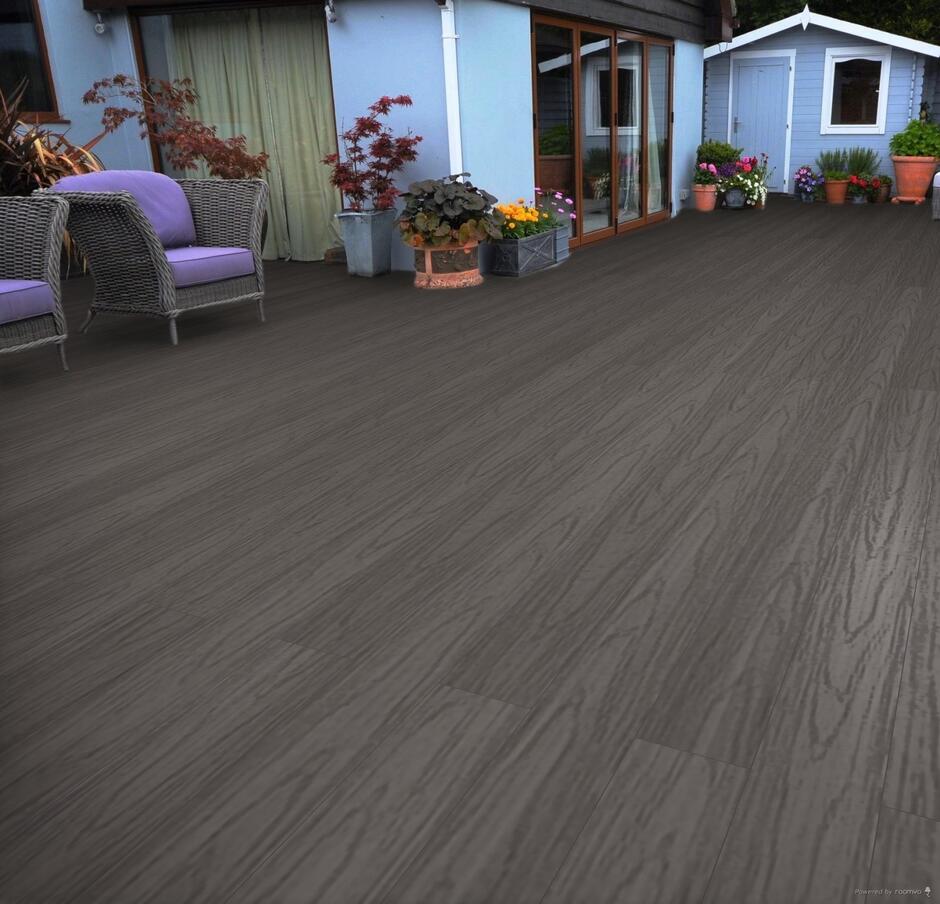 Wessex composite decking tungsten grey side in garden