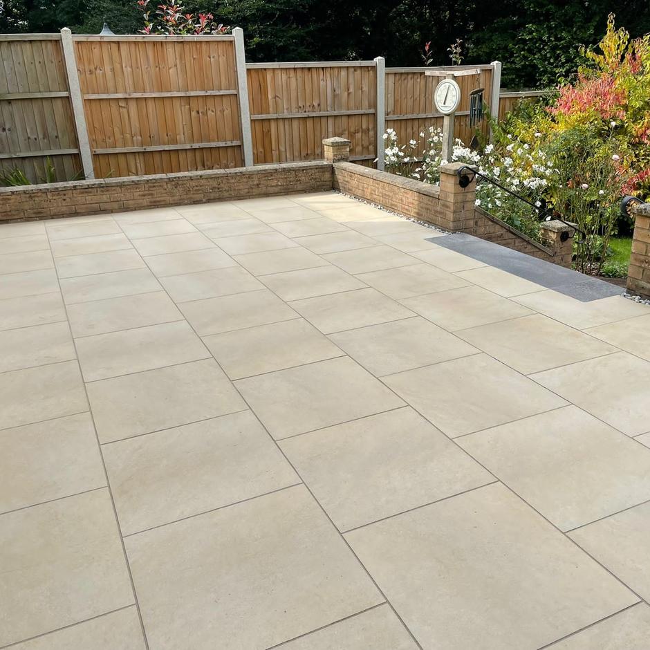 sienna cappuccino porcelain paving back garden patio