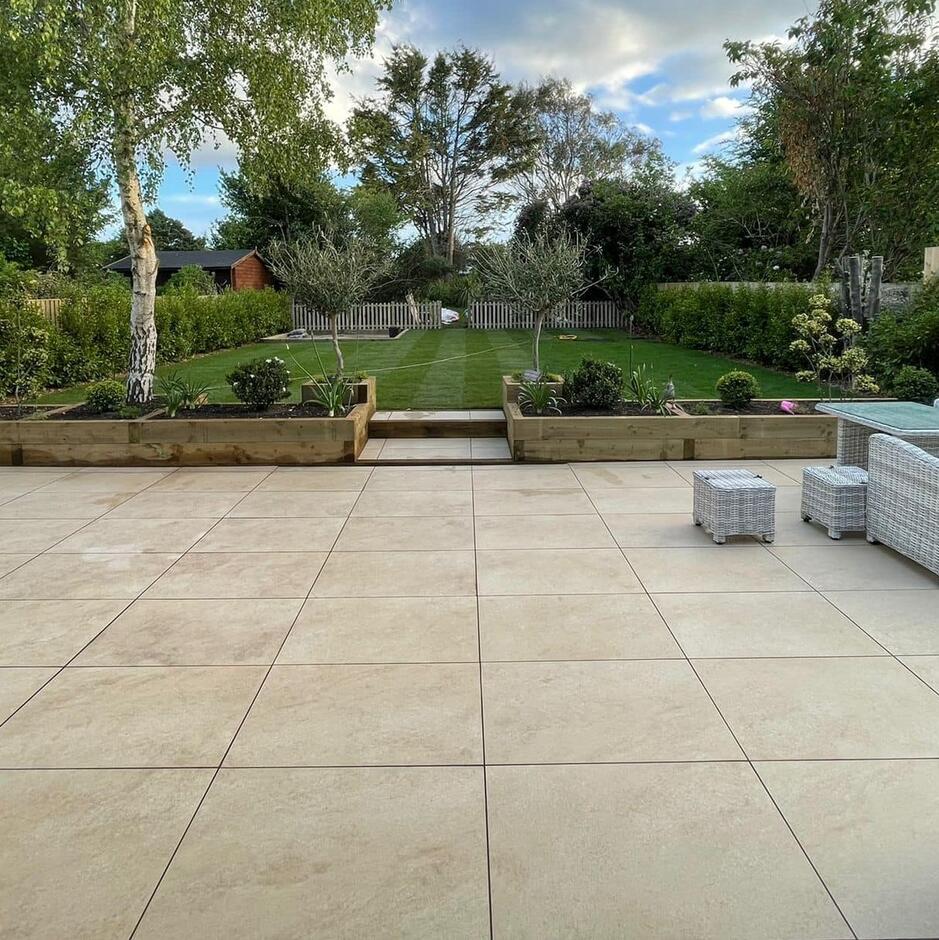 sienna cappuccino porcelain paving back garden patio