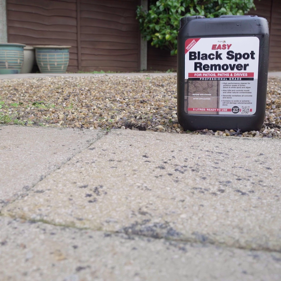 Azpects Easycare Black Spot Remover with affected paving slabs