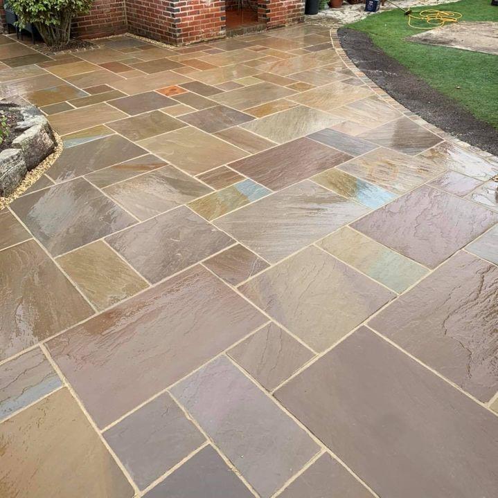 autumn brown indian sandstone paving slabs