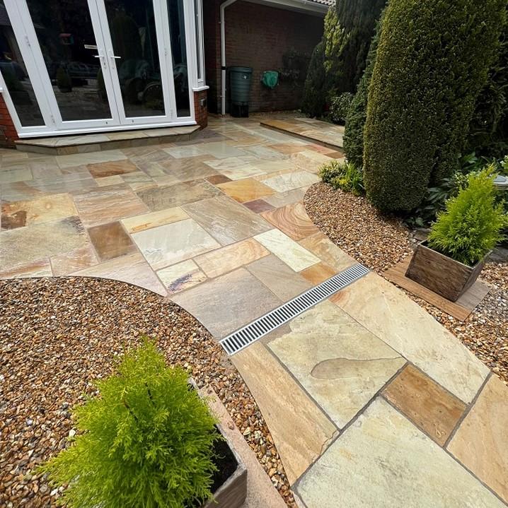 indian fossil sandstone patio slabs front lawn with decorative stones
