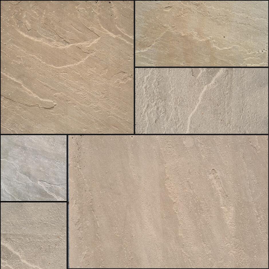 Weathered buff blend paving beige slabs patio pack guide
