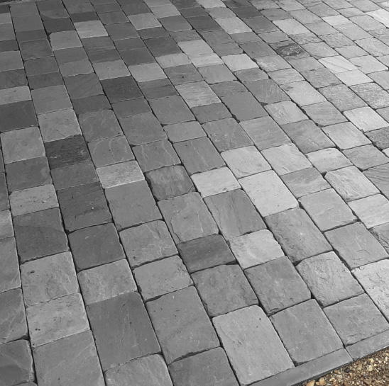 Umbra grey block paving slabs mixed sizes