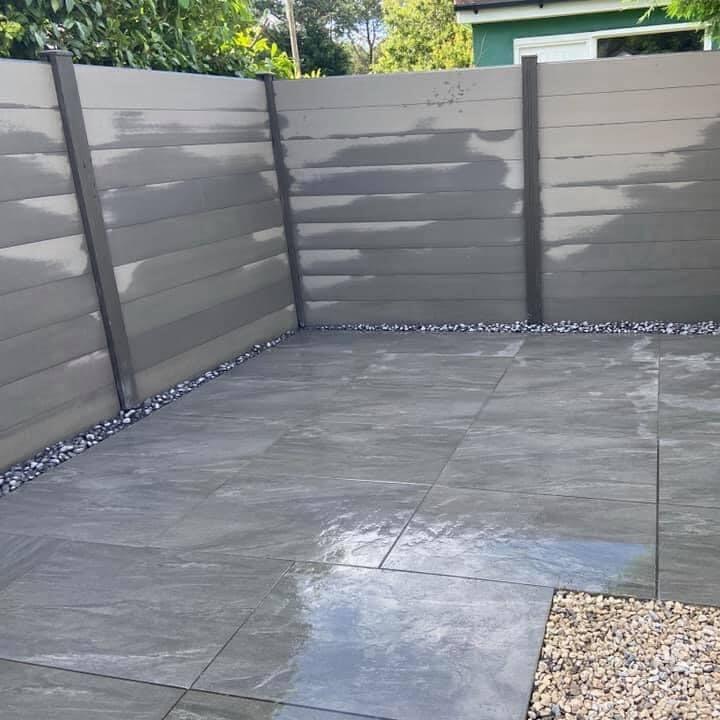 Wessex® Composite Fencing Board; mid grey back garden fence with slotted posts and cap