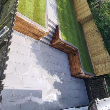 Natural silver grey porcelain paving slab; silver, grey paving slabs back garden