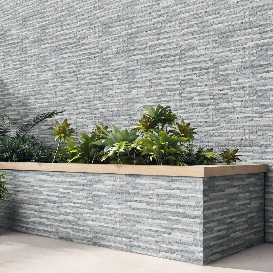 Wessex® Quartz Grey Porcelain Cladding outdoor garden walling and cladding in grey, silver pieces