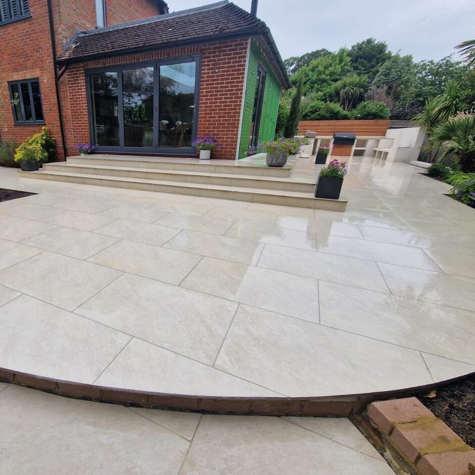 Sienna™ Quartz White Porcelain Paving, white garden slabs