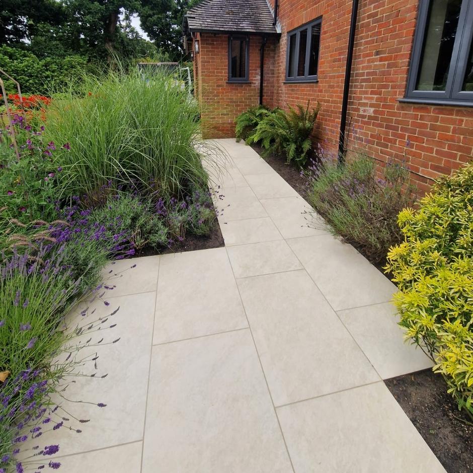 Sienna™ Quartz White Porcelain Paving, off white porcelain garden slabs
