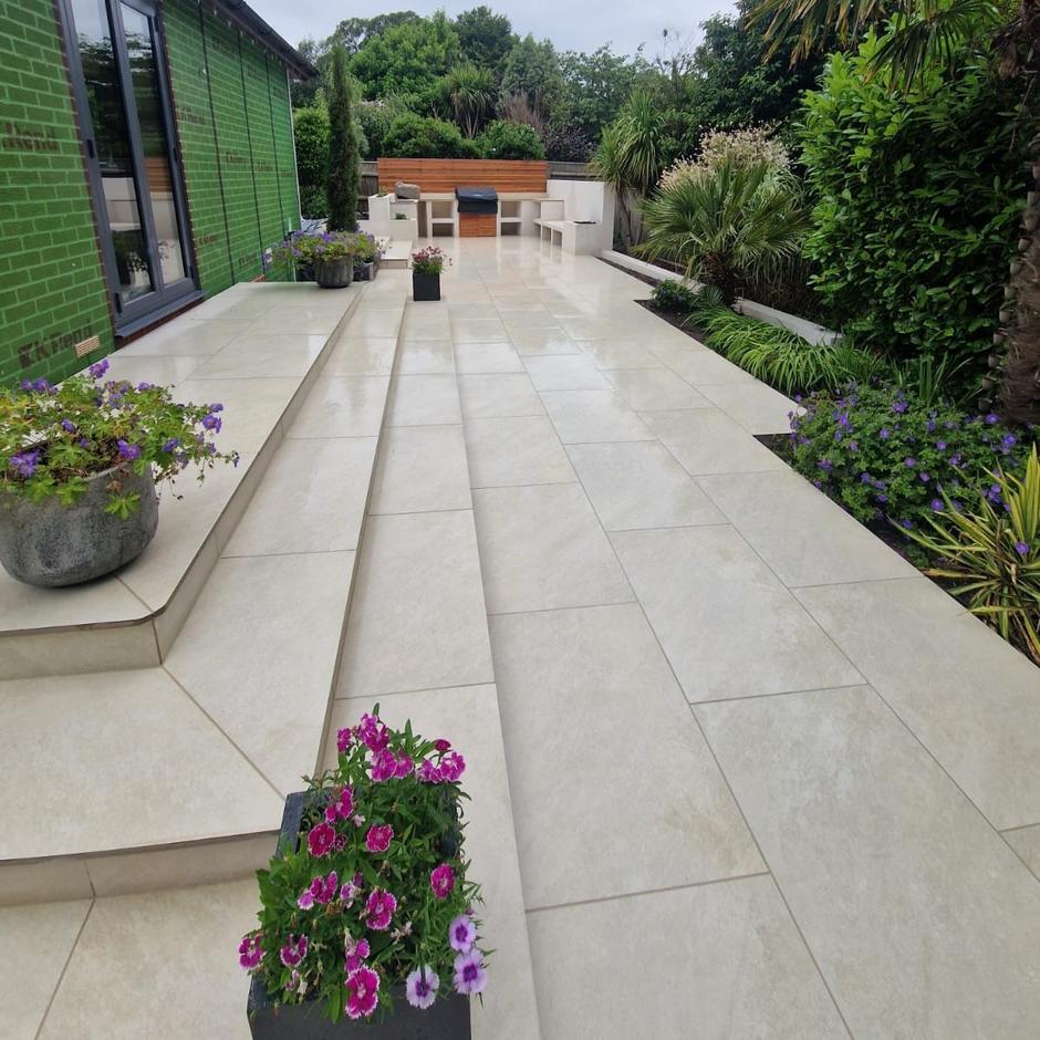 Sienna™ Quartz White Porcelain Paving light cream porcelain paving slabs