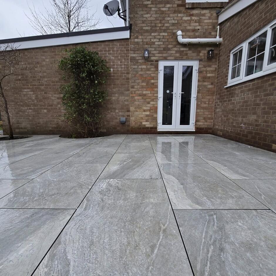 Celestial Storm mid grey Porcelain Paving slabs for patio