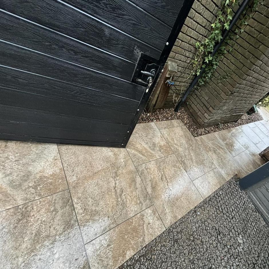 Sienna™ Caramel Mocha Porcelain Paving caramel shade with marbled effects garden paving tiles