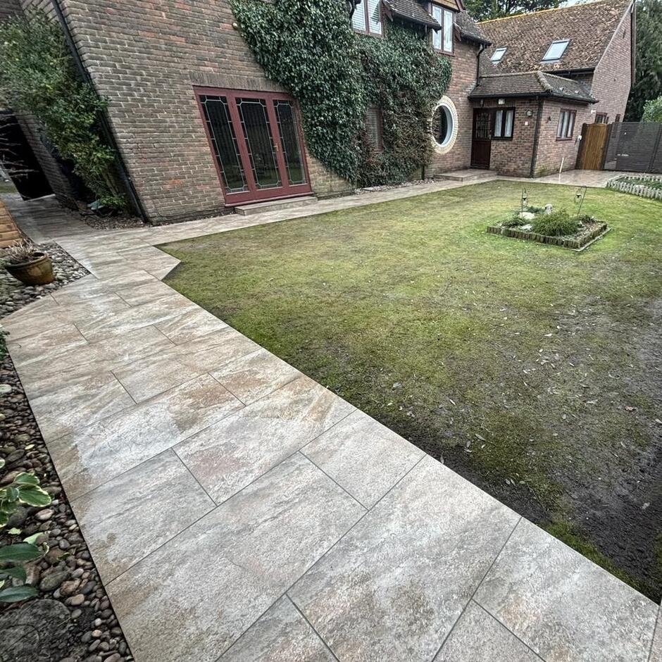 Sienna™ Caramel Mocha Porcelain Paving, light brown, cream, garden tiles