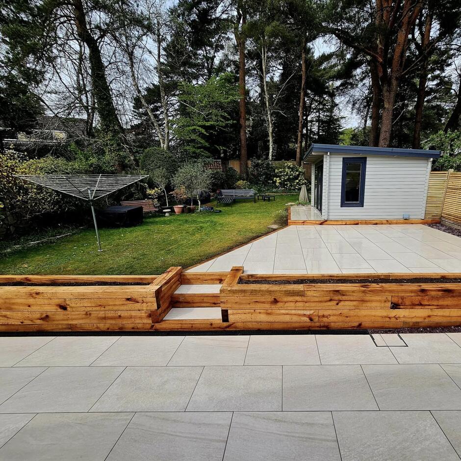 Pearl silver porcelain tiles designed for stylish gardens and patios